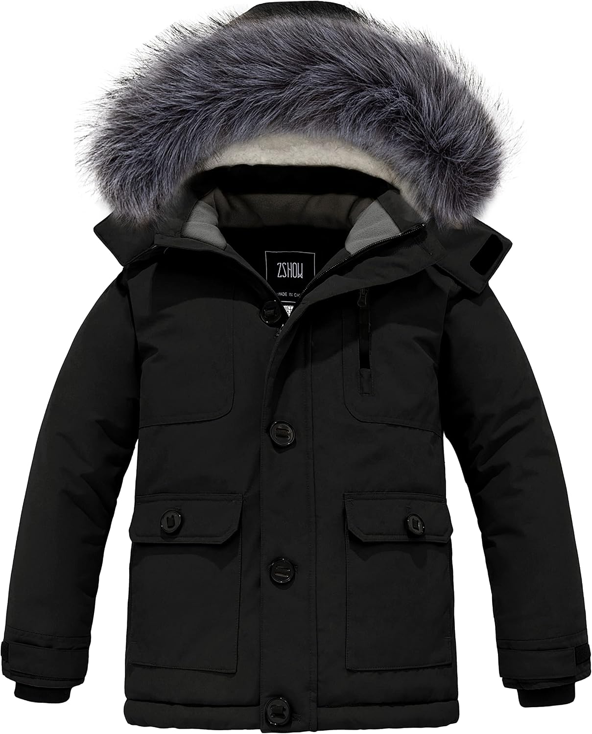 Boys' Hooded Winter Coat Warm Waterproof Puffer Jacket Thick Parka | Removable Faux Fur Hood, Fleece Lined, 5000mm