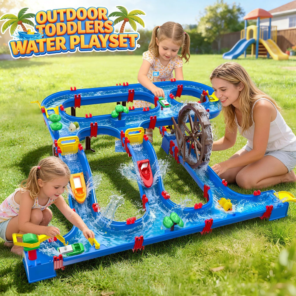 Double-Tier Watermill Summer Toy, 120 PCS DIY Water Table Toys for Kids, Girls, Boys 4-6 Years, Outdoor Water Toys