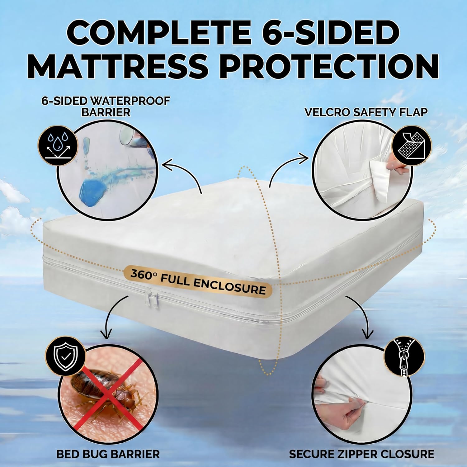 MATTSHIELD Ultimate 3-Piece Kit - Bed Bug-Proof Mattress Cover Queen Size 100% Cotton Top + 2 Pillow Protectors with
