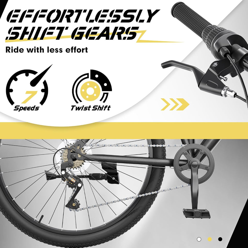 Hardtail Mountian Bike with 7 Speeds Drivetrain for Adult, 26 Inch Mens Womens MTB with Widened Carbon Steel Frame