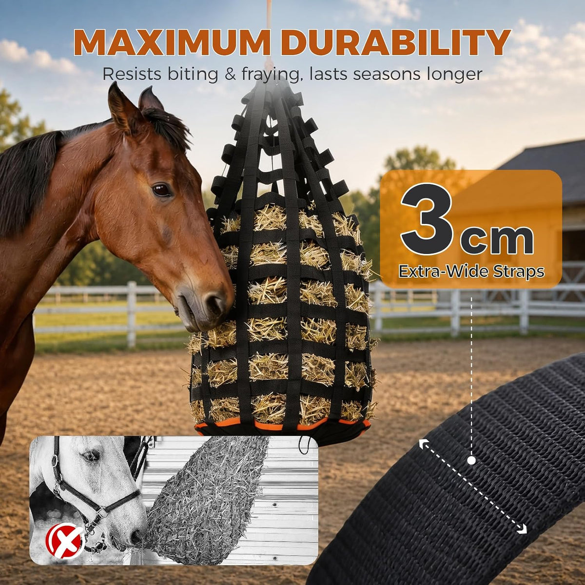Hay Nets for Horses, XXL Hay Feeder, Reinforced Bottom, 44 lb Capacity