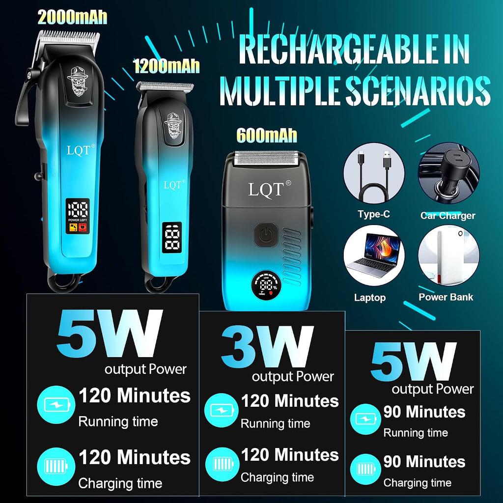 Professional Hair Clippers for Men, Cordless Barber Clippers with Precision Trimmer and Dual Foil Shaver,LED Display