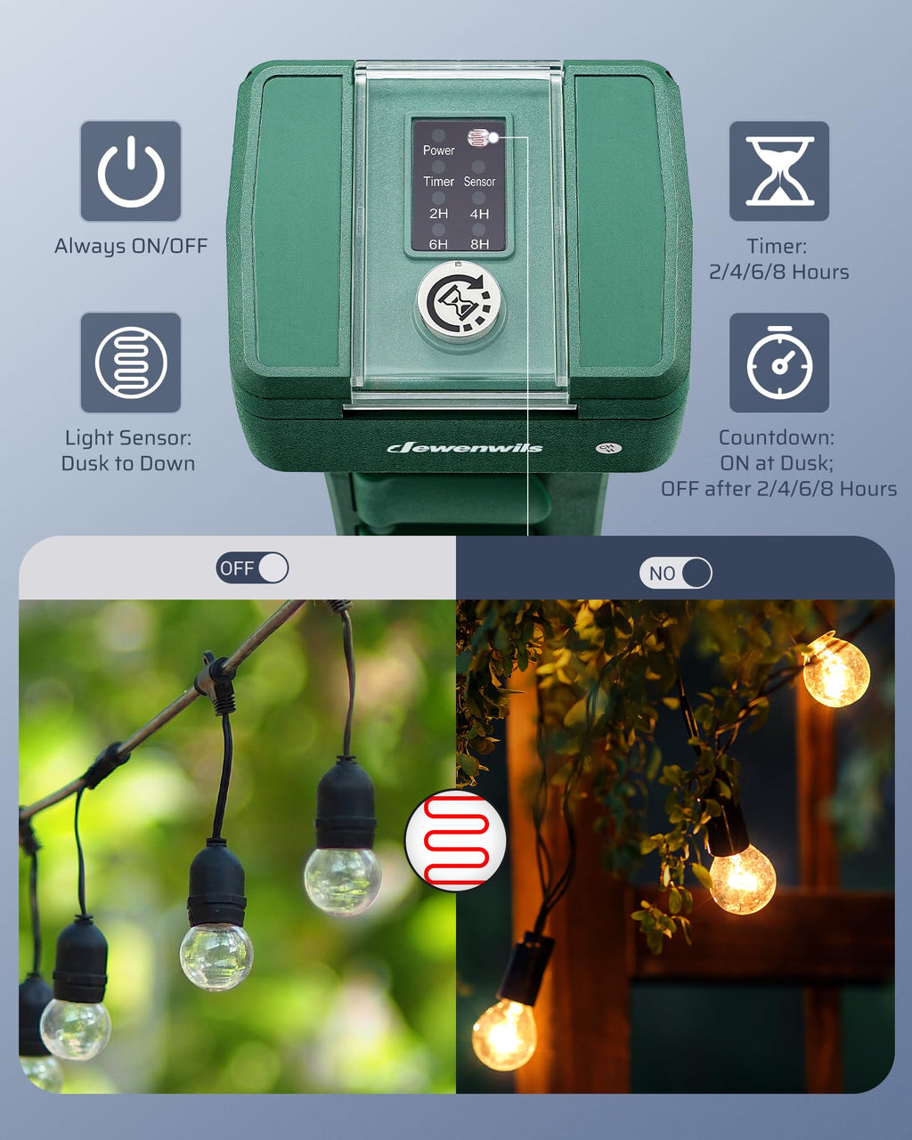 DEWENWILS Outdoor Power Stake Timer, Dusk to Dawn Timer with 6 Outlets