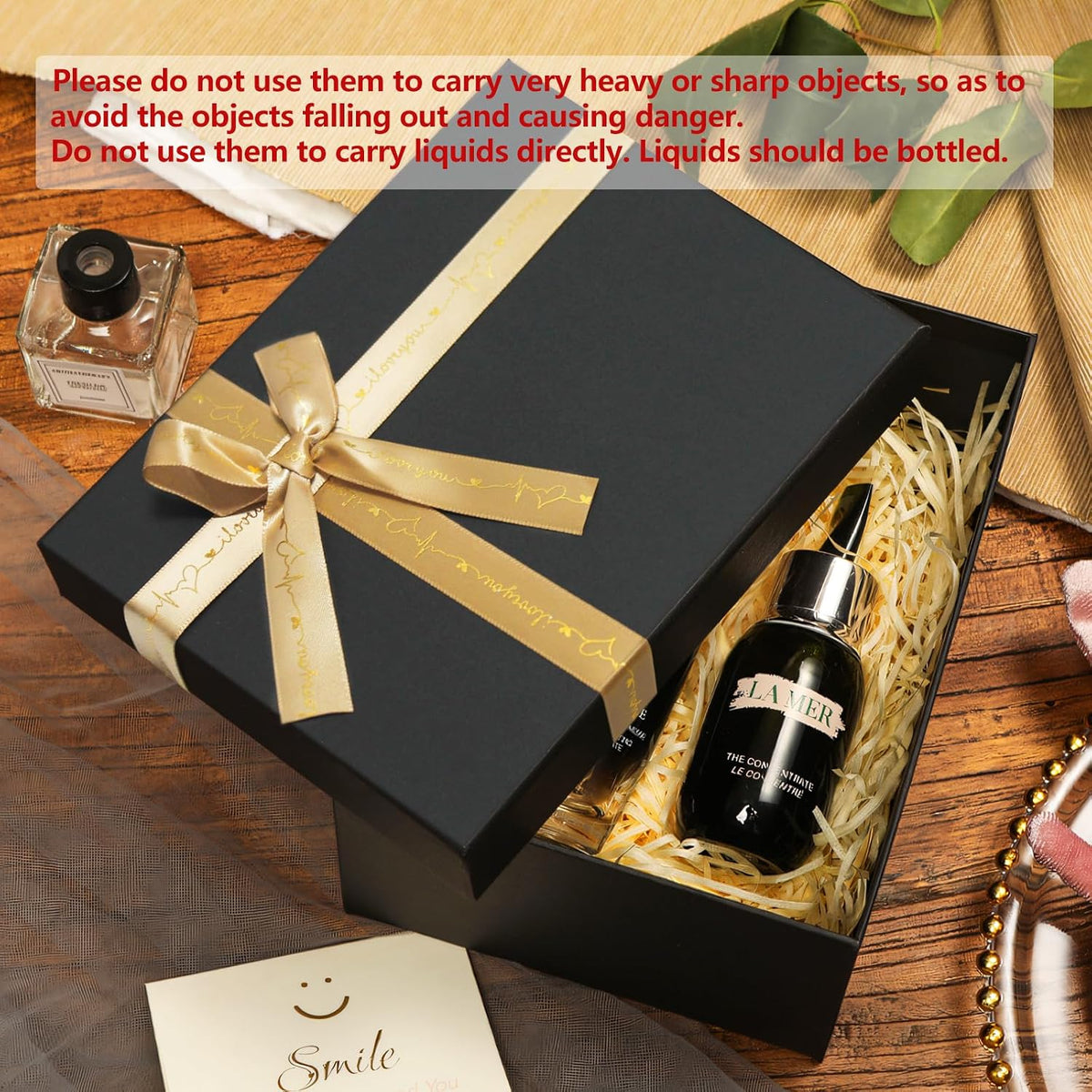 Black Gift Boxes with Gold Ribbons & Bows - (3 Sizes) Sturdy Gift Boxes with Lids for Presents - Elegant Gift