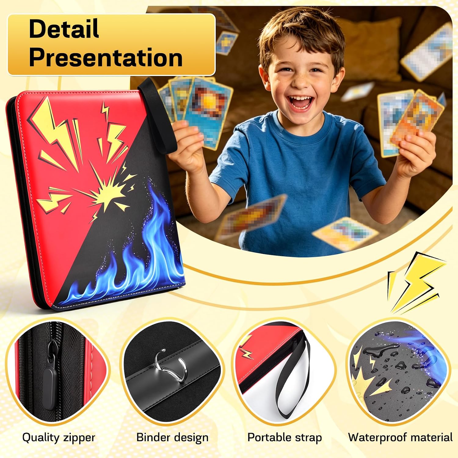 Card Binder 9 Pocket, 1080 Cards Trading Card Binder with 60 Removable Sleeves, Portable Card Binder with Zipper