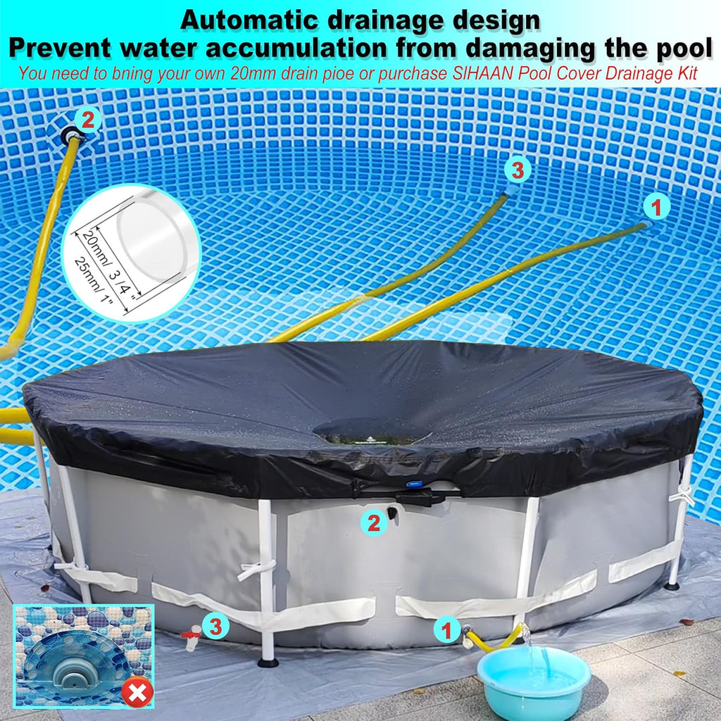 16Ft Round Pool Cover, Prevents Water Accumulation Above Ground Pool Cover, Quick Installation and Removal One-Piece