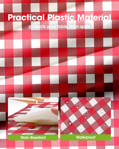 Plastic Table Cloth Disposable 84 Inch Round 10 Pack, Black Plaid