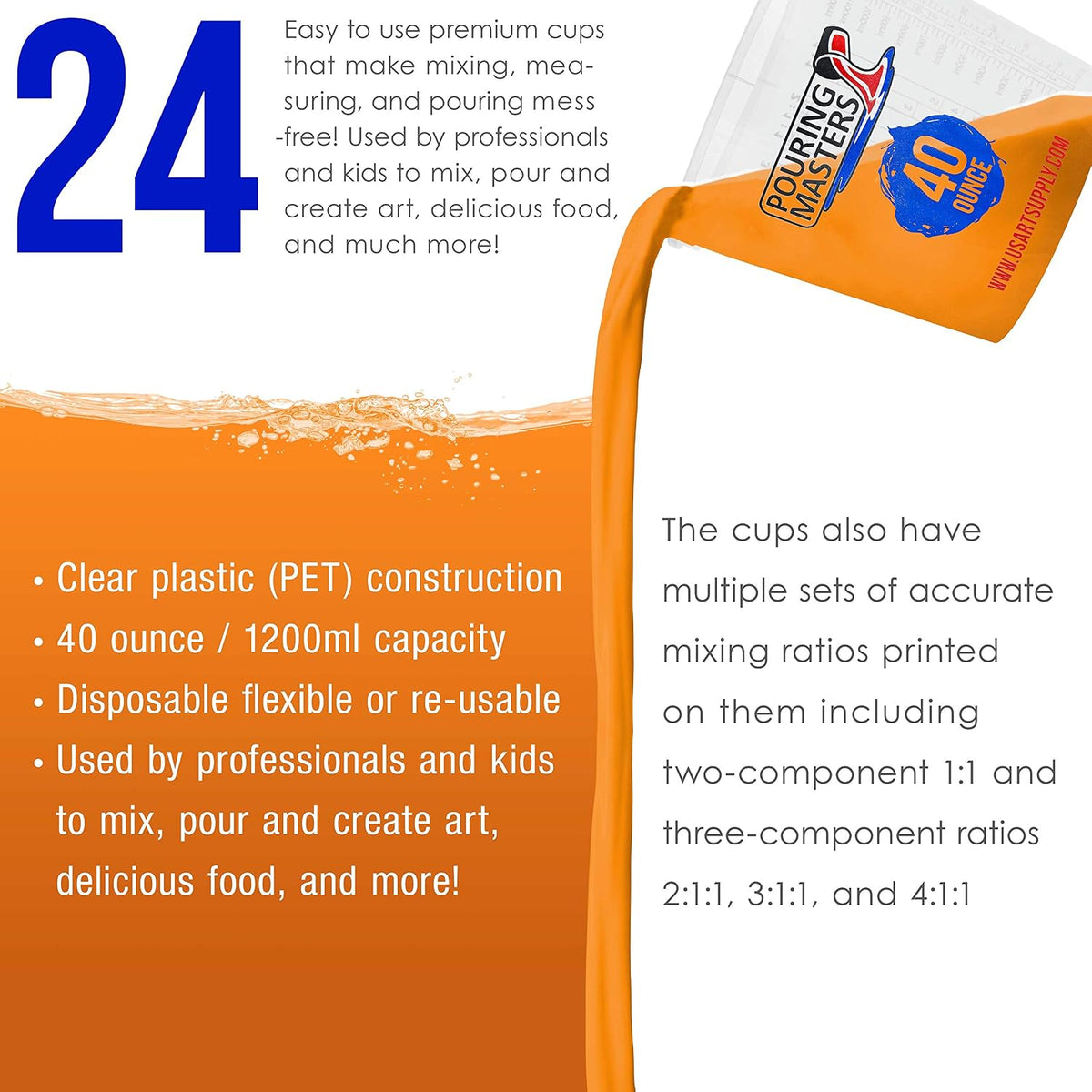 40 Ounce (1200ml) Graduated Plastic Mixing Cups (Box of 24)