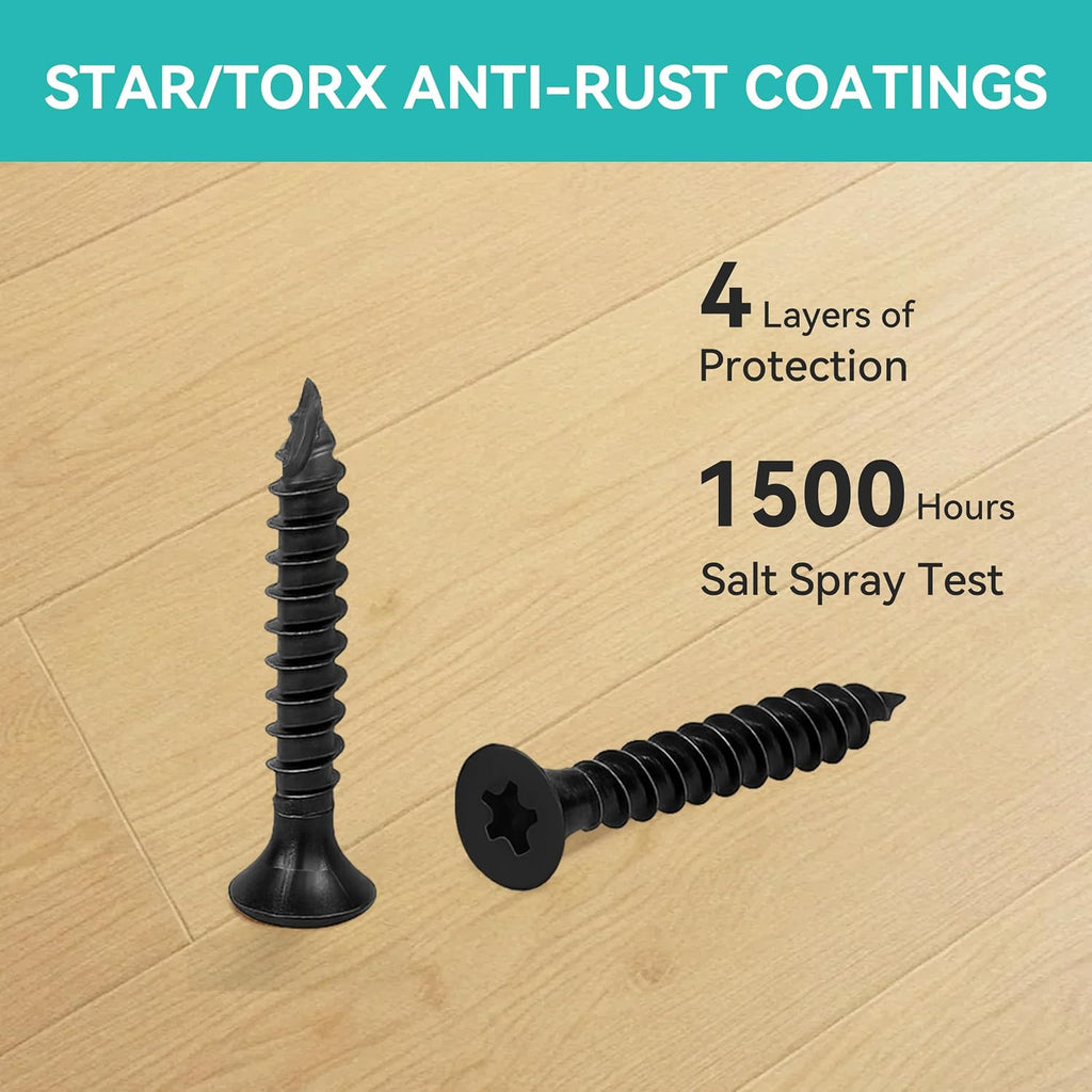 Wood Screws Black #6 × 1-1/2 inch Torx Star Drive Deck Screws Flat Head M3.5 × 40 Countersunk T10 Self Tapping Thread