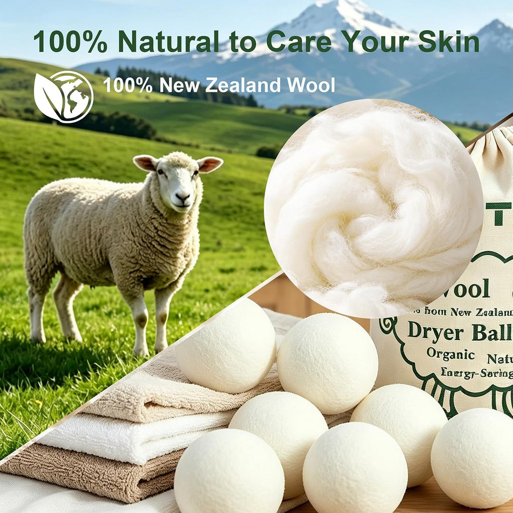 Wool Dryer Balls XL 6-Pack, Reusable Natural Laundry Fabric Softener