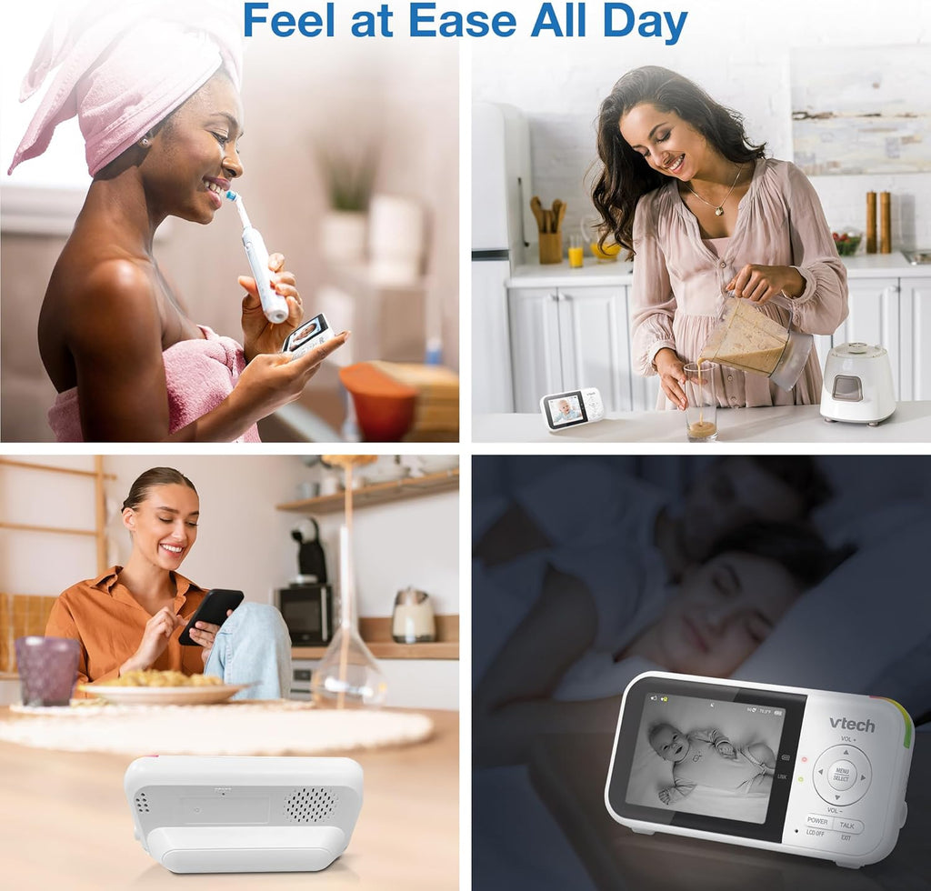 Baby Monitor No WiFi – 19Hr Video Battery, 1000ft Range, Night Vision, Two-Way Talk, Temperature Sensor