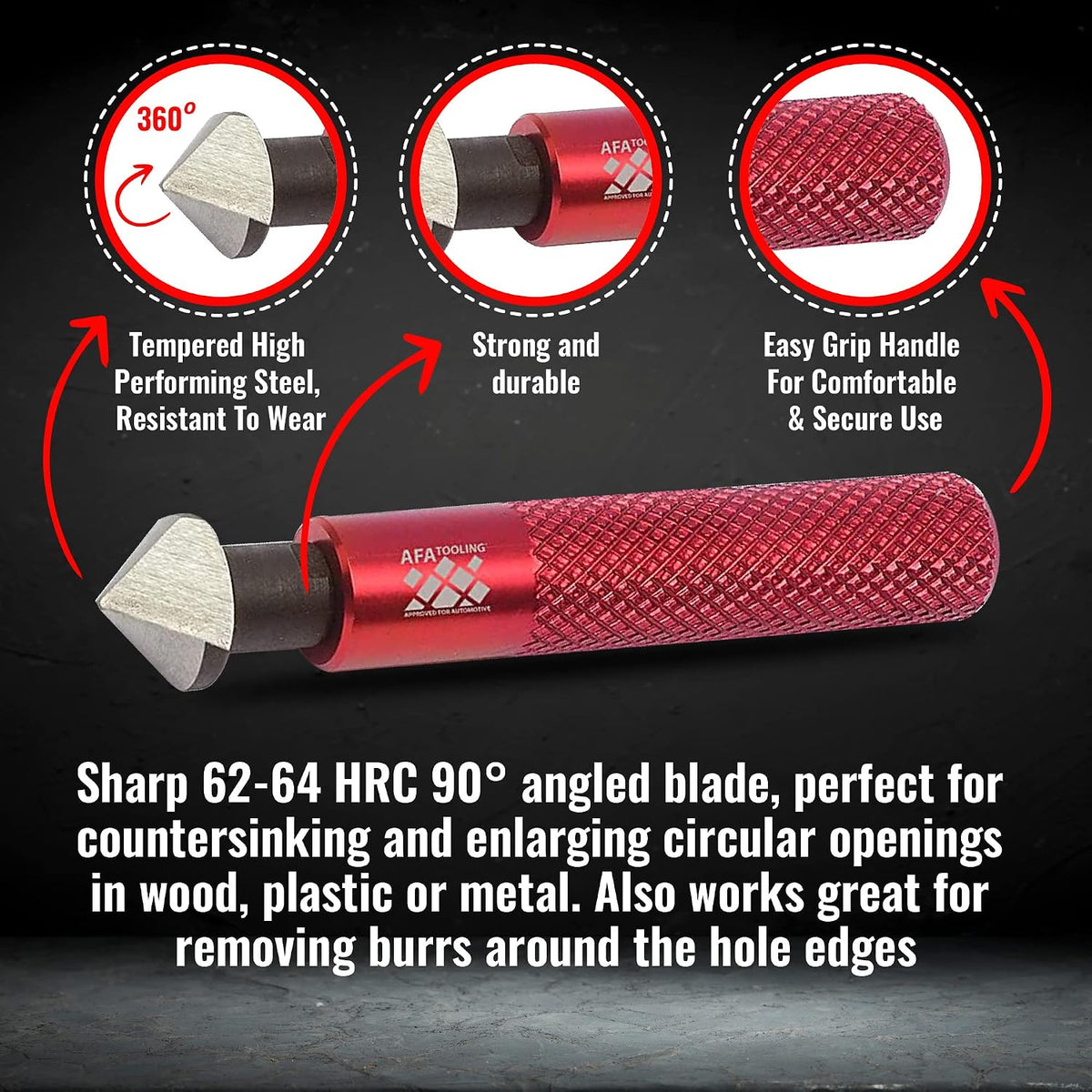 AFA Tooling 90-Degree Countersink Hand Reamer, HRC64 HSS, Knurled Handle