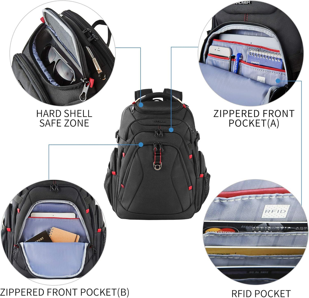 Travel Laptop Backpack 17.3 Inch XL Computer Backpack with Hard Shell Saferoom RFID Pockets Water-Repellent Business