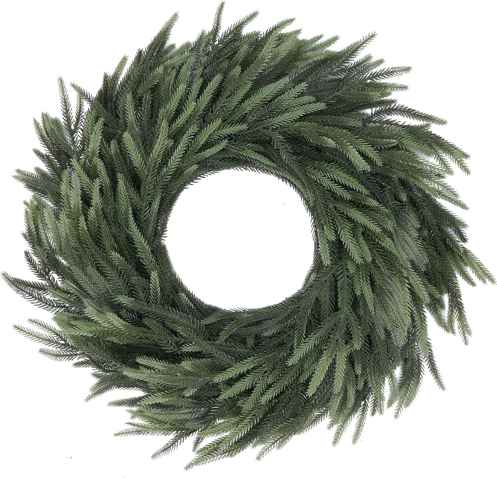 Norfolk Pine Christmas Wreath for Front Door Decoration, 26 in | Green Real Touch Artificial Shapeable Branch, DIY