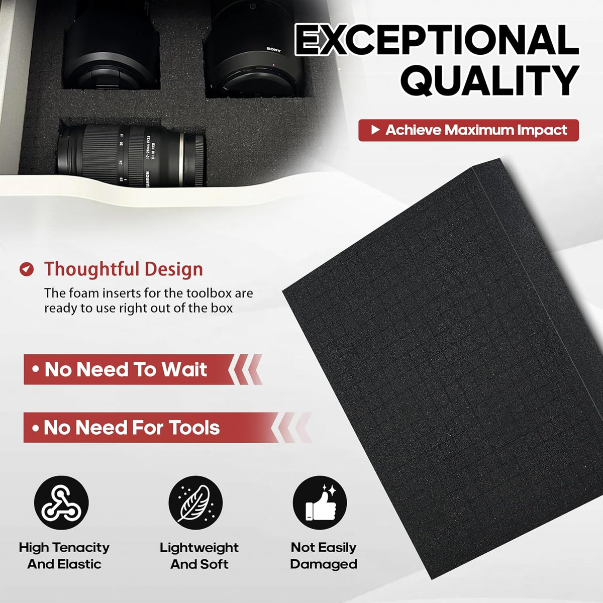 4‑Pack Pick and Pluck Foam Insert, Pre‑Cube Customizable Foam