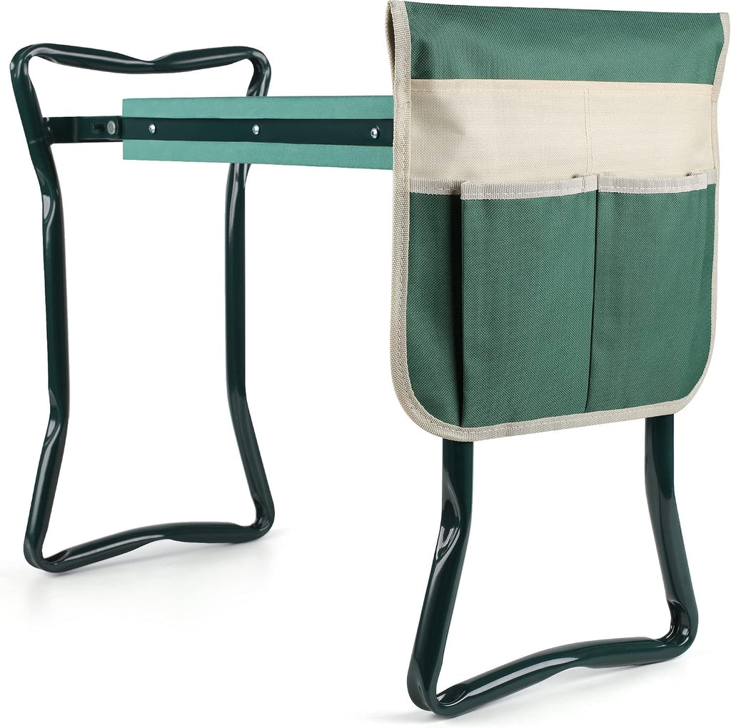 Foldable Garden Kneeler and Seat Heavy Duty Gardening Stool Kneeling Bench with Large Tool Pouch and Wider EVA Foam