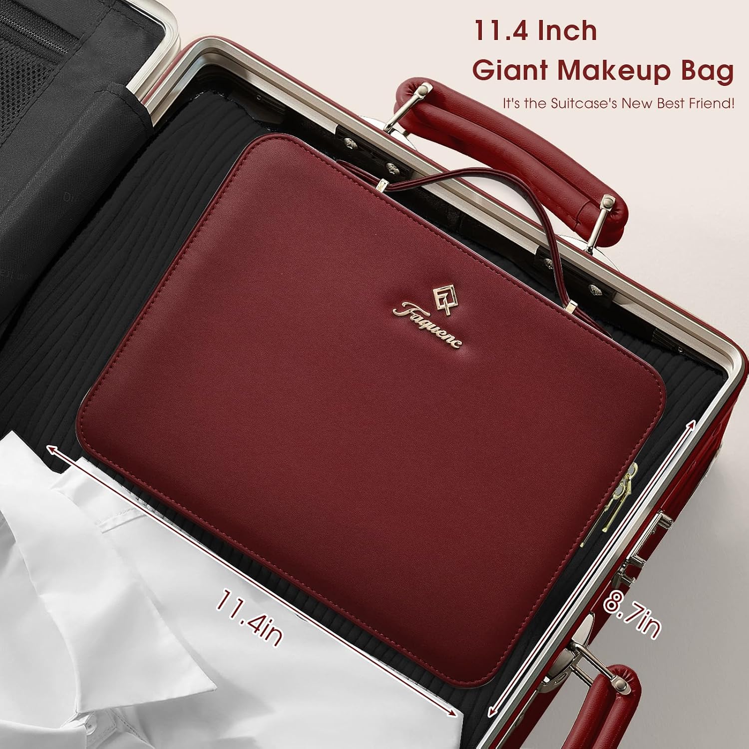 Leather Makeup Case with LED Lighted Mirror 11.4 Inch Travel Makeup Bag Adjustable Brightness in 3 Colors Cosmetic