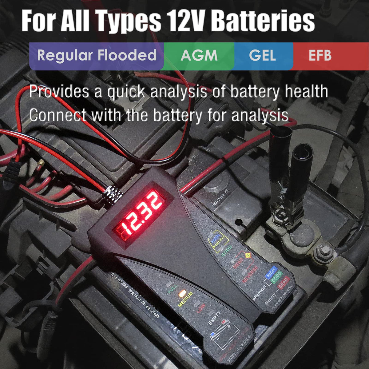 MP0514A 12V Digital Car Battery Tester Voltmeter and Charging System Analyzer with LCD Display and LED Indication