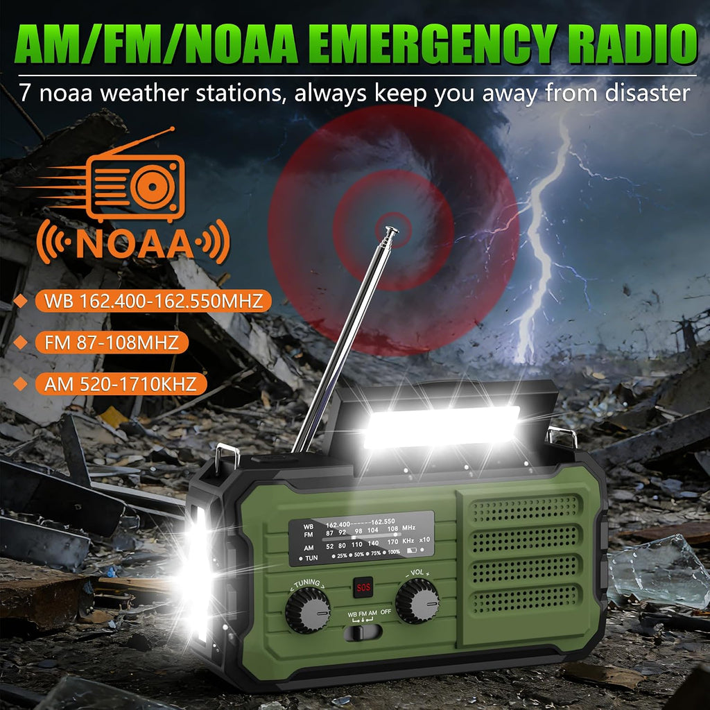 Emergency Radio Hand Crank Solar, 10000mAh/37000mWh Emergency Weather Radio | Hand Crank Solar Radios with