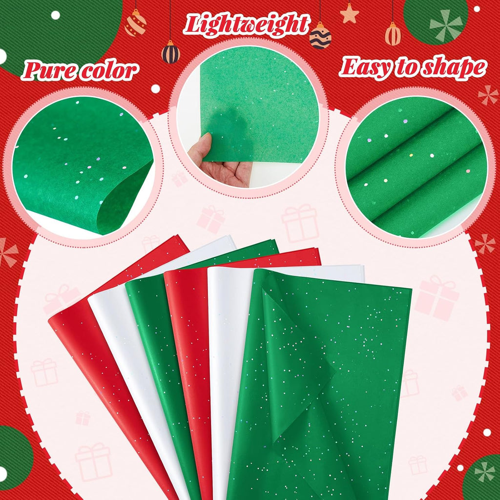 500 Sheets Tissue Paper Bulk, Red,Green,White