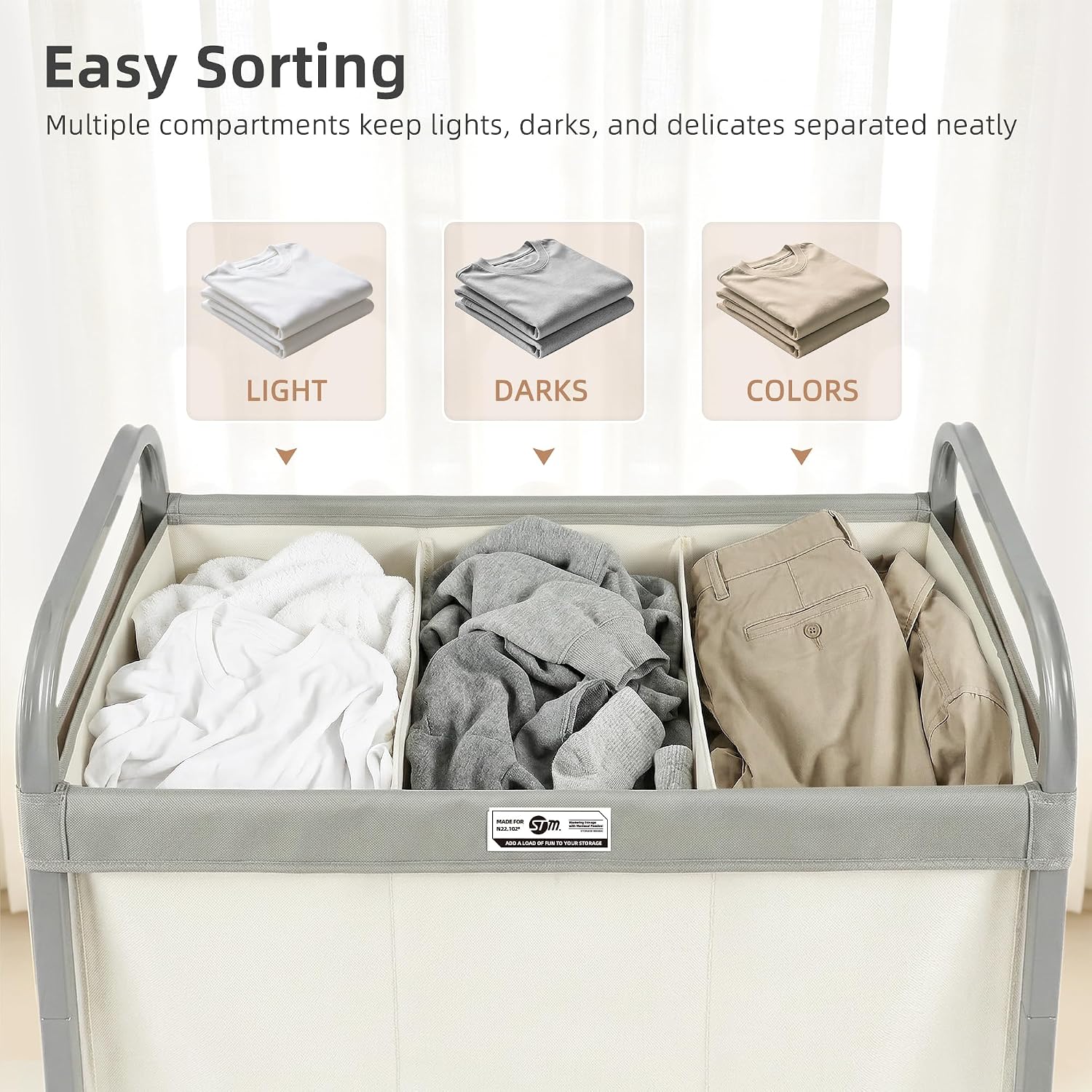3 Section Laundry Sorter, 60 Gal. Laundry Hamper Cart with Heavy Duty Rolling Lockable Wheels and Removable Bags