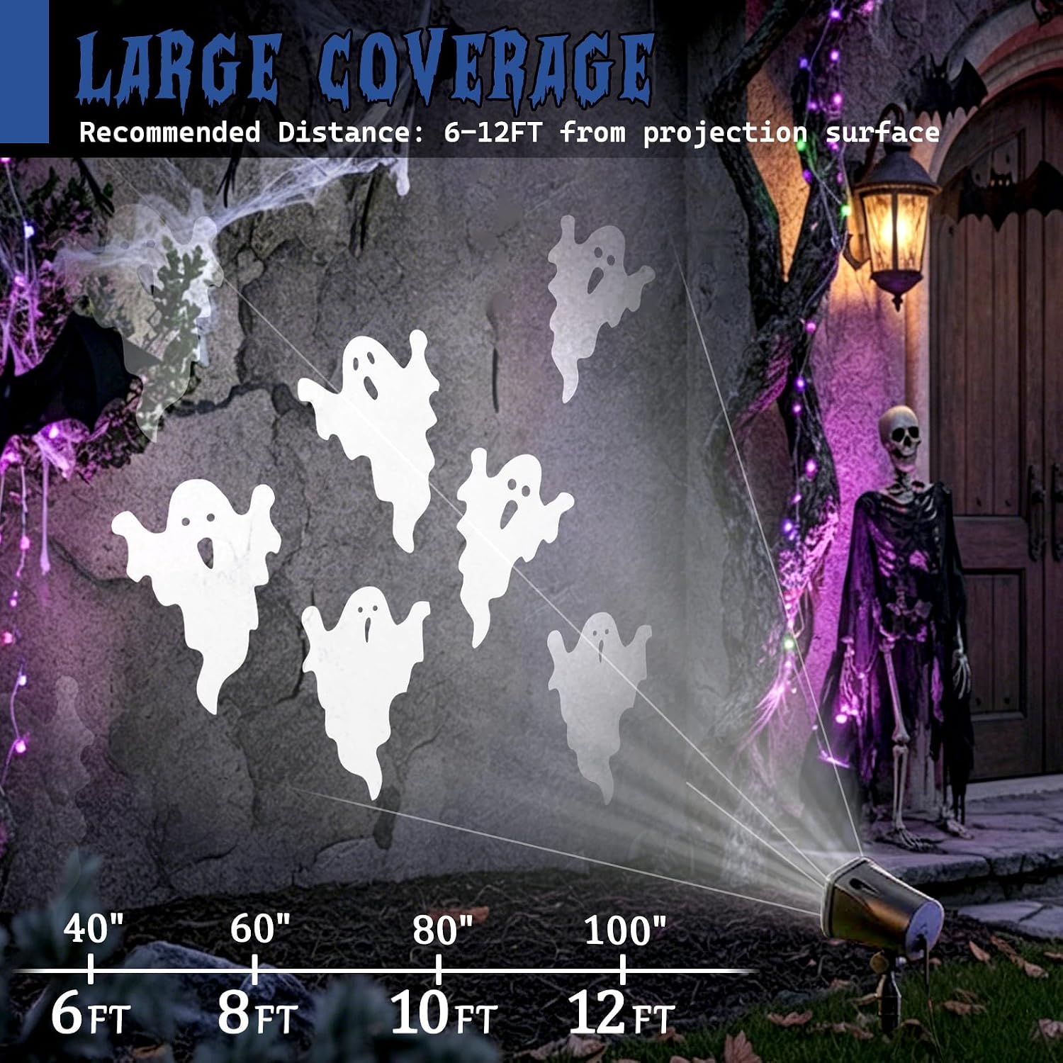 Halloween Projector Lights, Rotating Ghost Projector Halloween Decorations Outdoor, Dynamic Ghost Projector