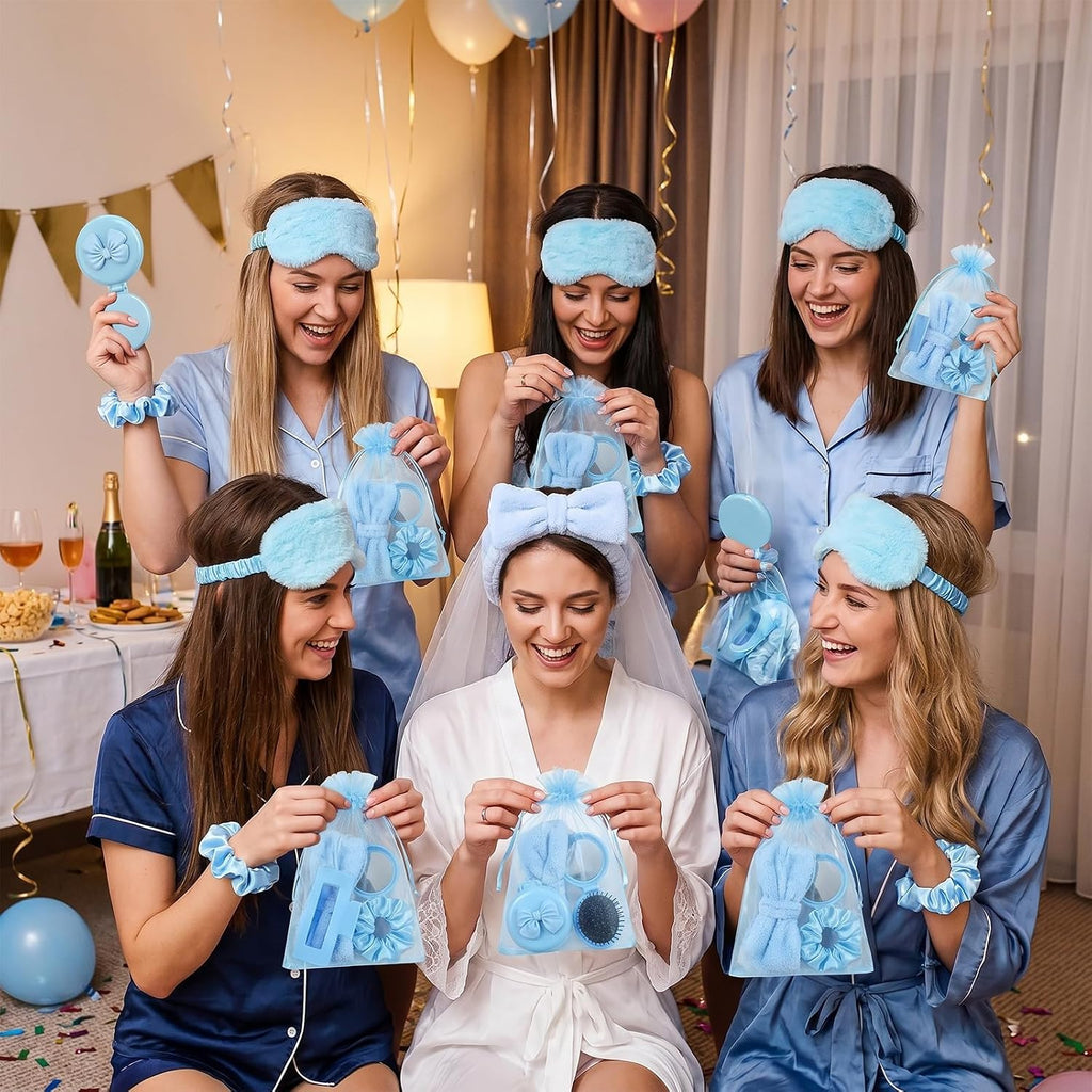 36 Pcs Spa Party Favor Set for Women, 6 Sets Sleepover Party Gift | Folding Pocket Mirror Hair Brush, Bow Headband