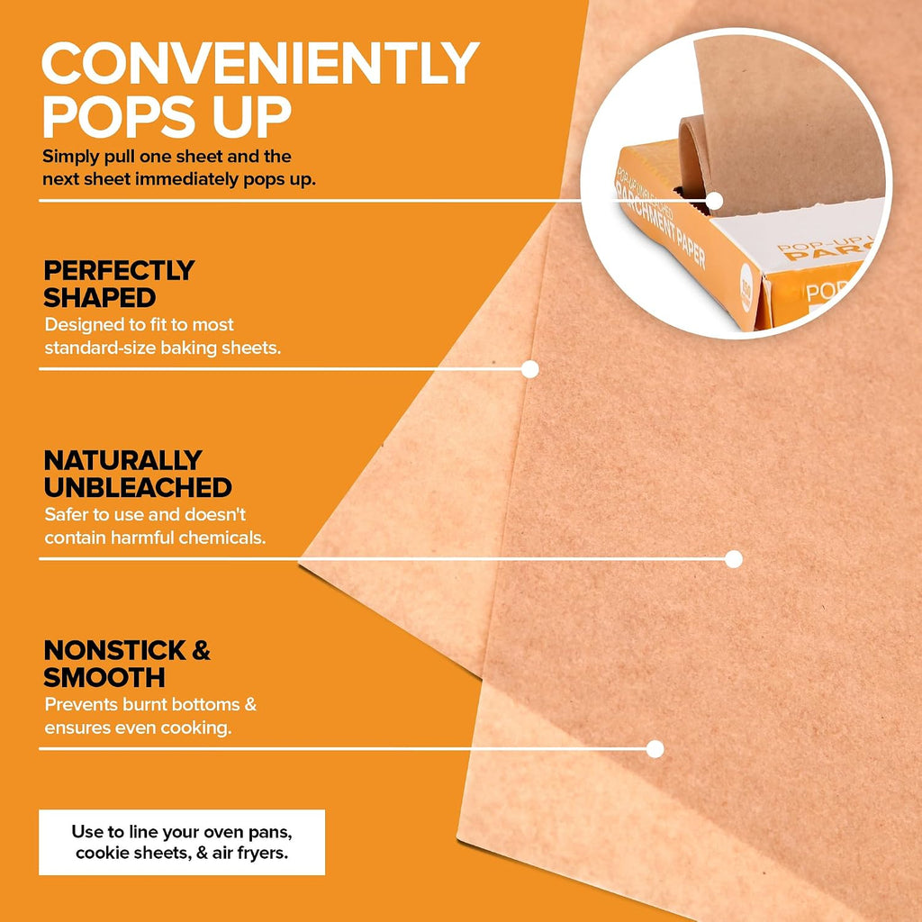 150 Ct Unbleached Parchment Paper Sheets, Pop Up Parchment Paper Sheets for Baking, Air fryer Sheets & Oven Liners