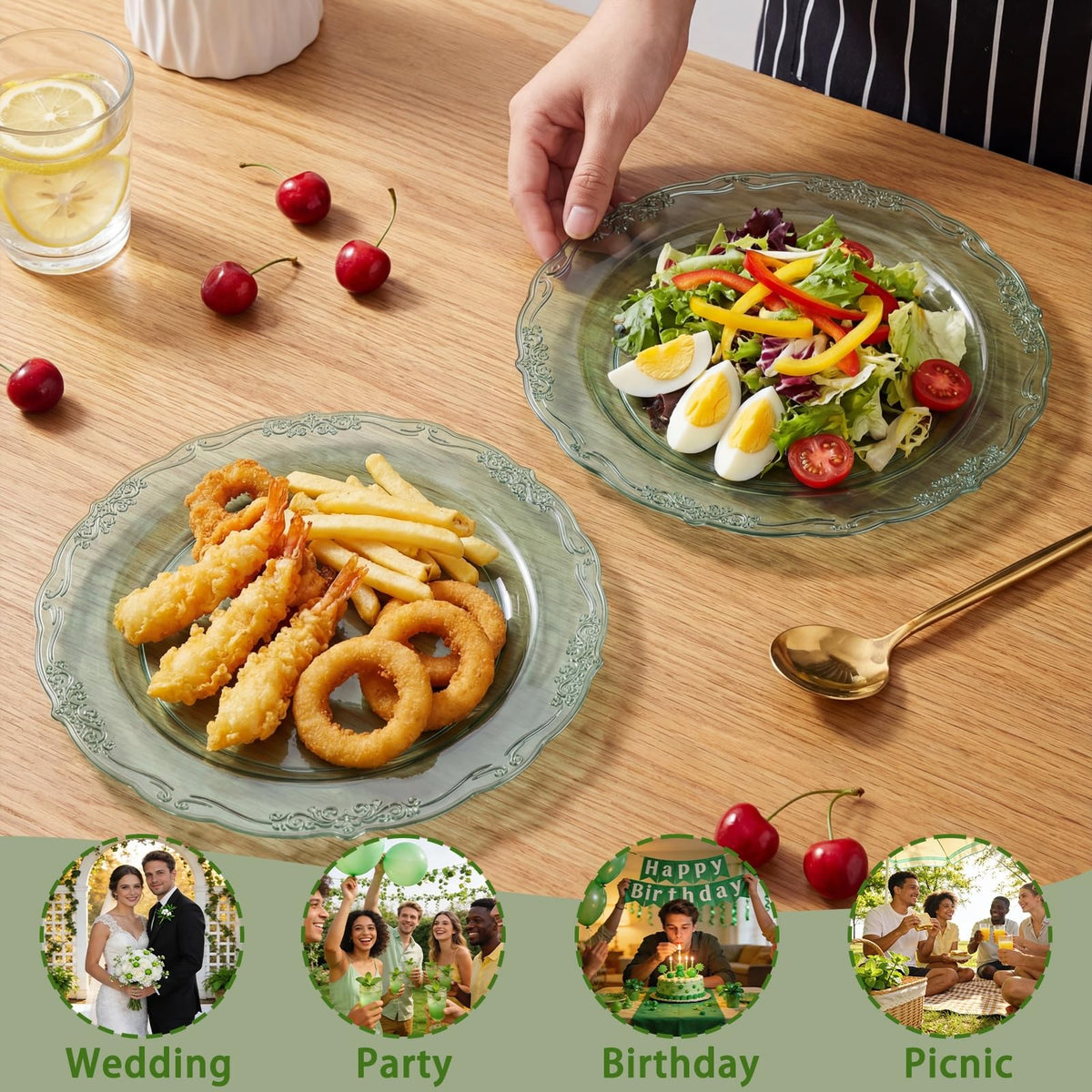 60PCS Clear Green Plastic Plates,Green Plates Disposable Heavy Duty