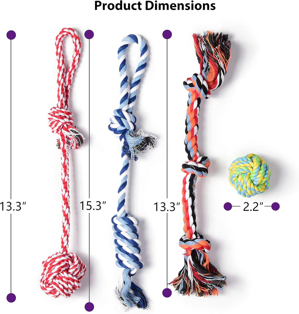 Dog Rope Toys 4 Pack, Puppy Teething Sturdy Cotton Chew Tug Ropes Indoor/Outdoor, Exercise Interactive Tug O'War Toys