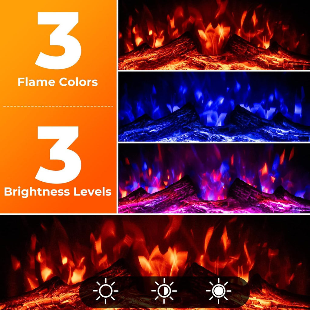 23 Inches Electric Fireplace Insert, 750W/1500W Fireplace Heater with Remote Control, Adjustable Flame Color &