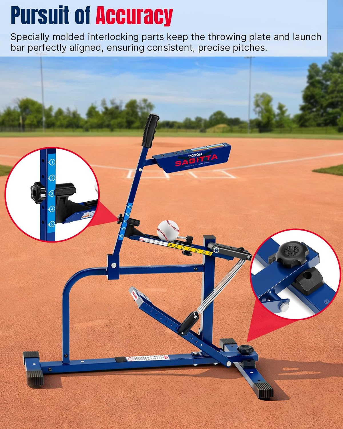 Sagitta Manual Baseball & Softball Pitching Machine with Ball Caddy - Portable Ball Launcher for Batting and Fielding