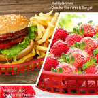 60 Pcs Fast Food Basket, 10.5" x 7" Plastic Storage Tray, Red
