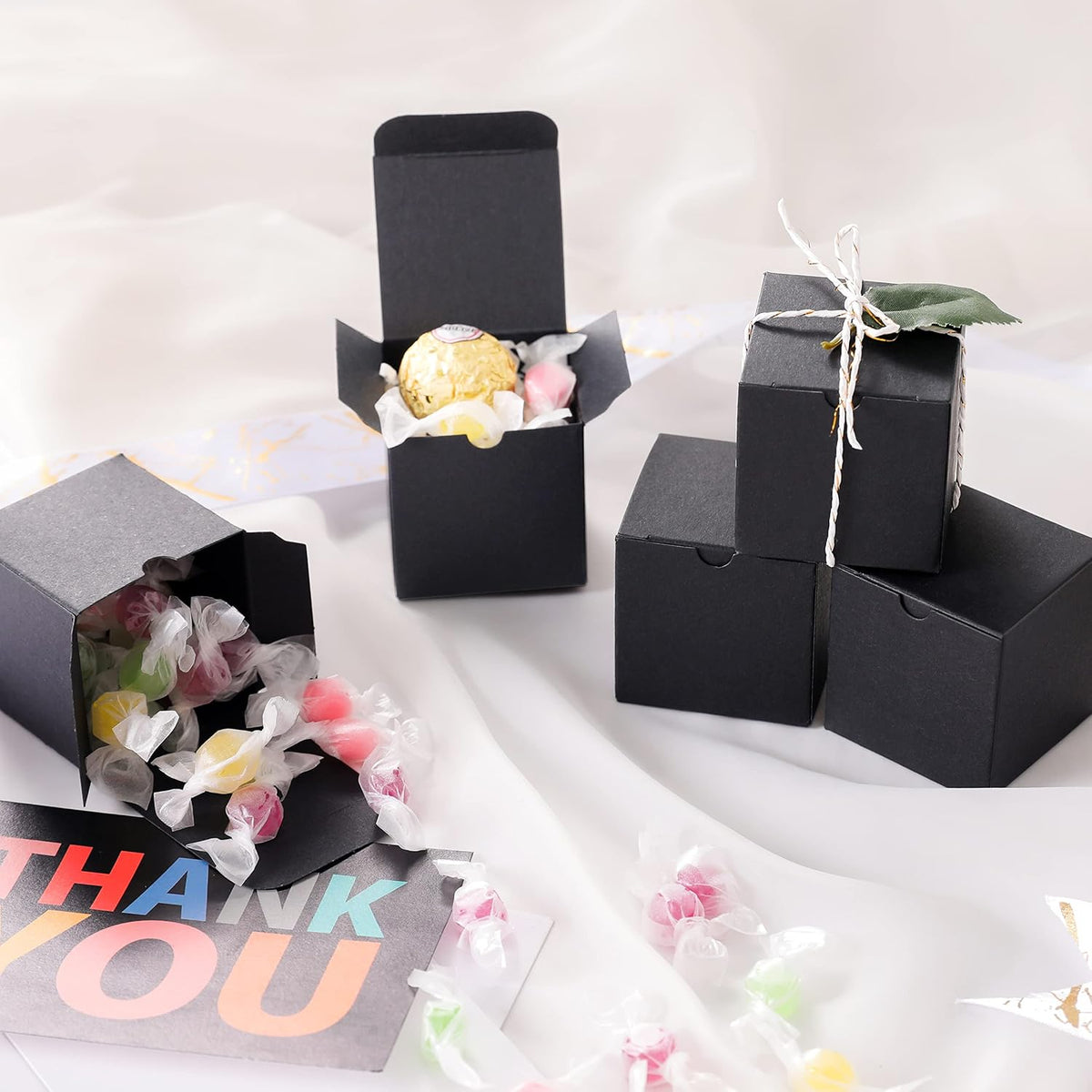25 Small Gift Boxes 2x2x2 Inches, Matte Black Gift Boxes Bulks
