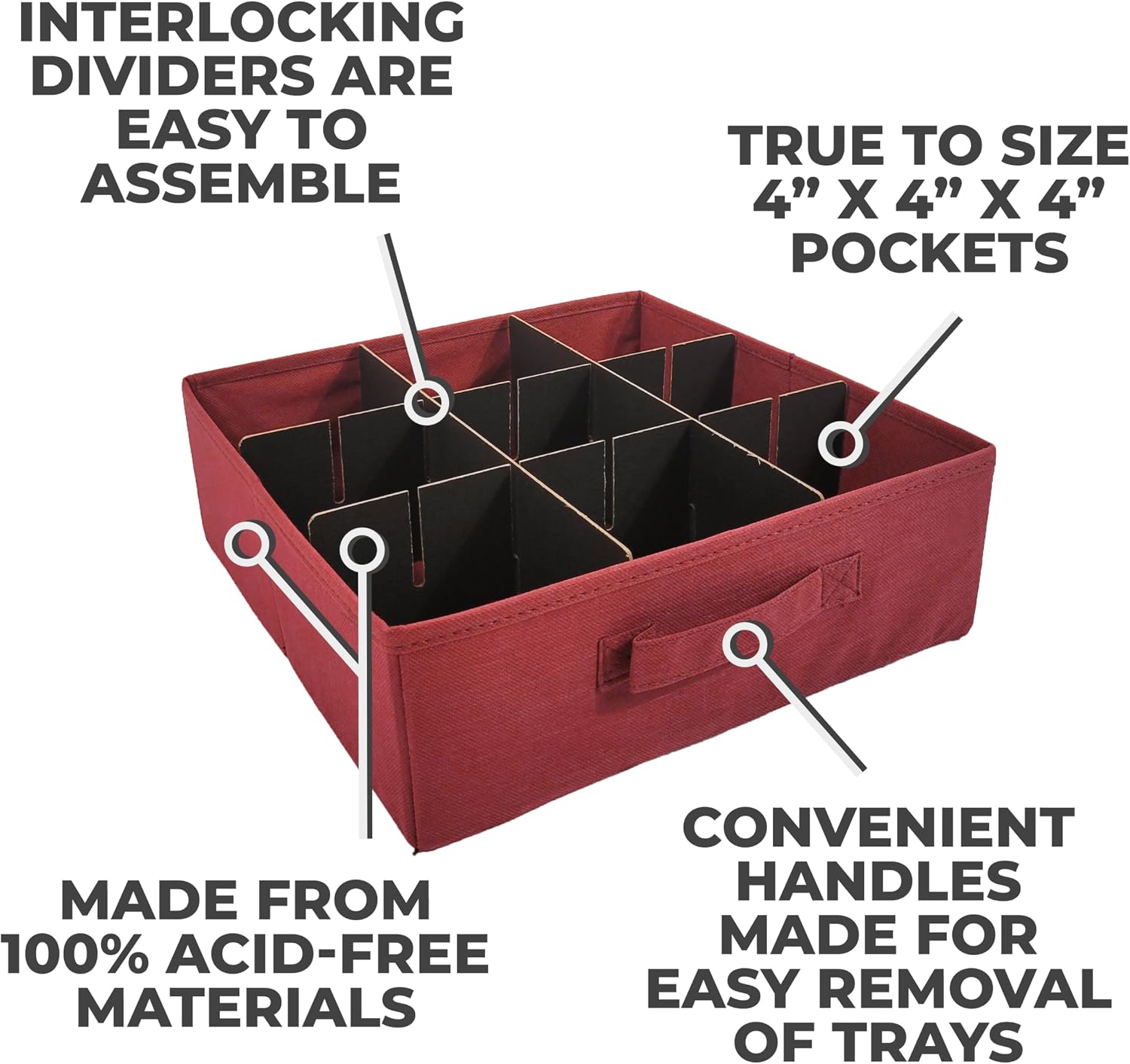 Christmas Ornament Storage Box, Adjustable Acid-Free Dividers | Holds 54 – 4 Inch Ornaments (SB-40042-VT)