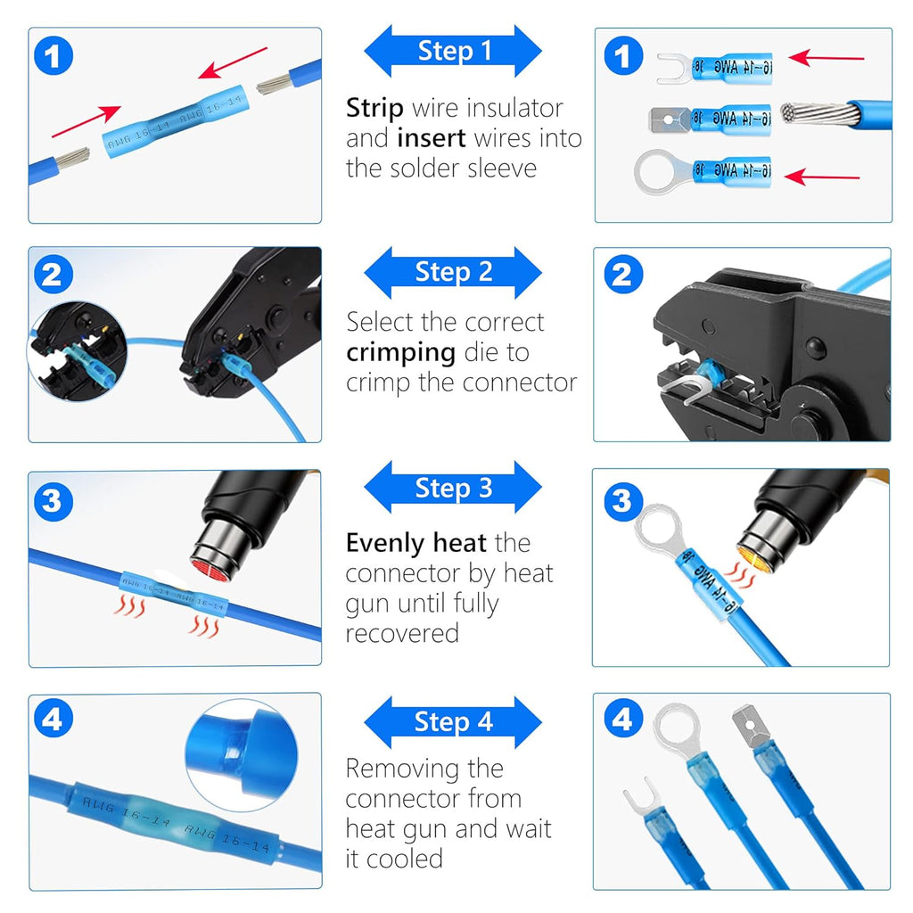 320PCS Heat Shrink Wire Connectors Kit, Electrical Waterproof Crimp Butt Terminals, Insulated Spade Connectors for