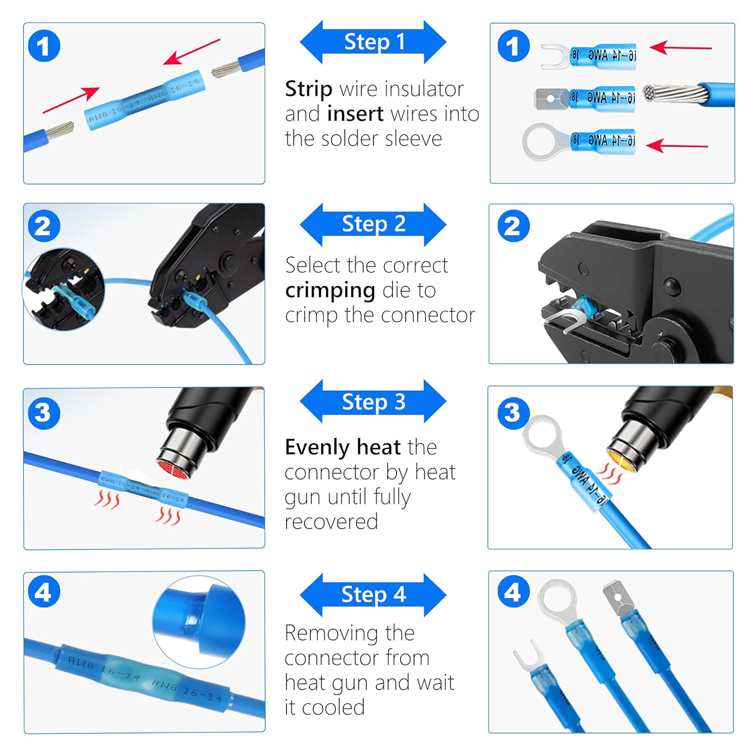 320PCS Heat Shrink Wire Connectors Kit, Electrical Waterproof Crimp Butt Terminals, Insulated Spade Connectors for