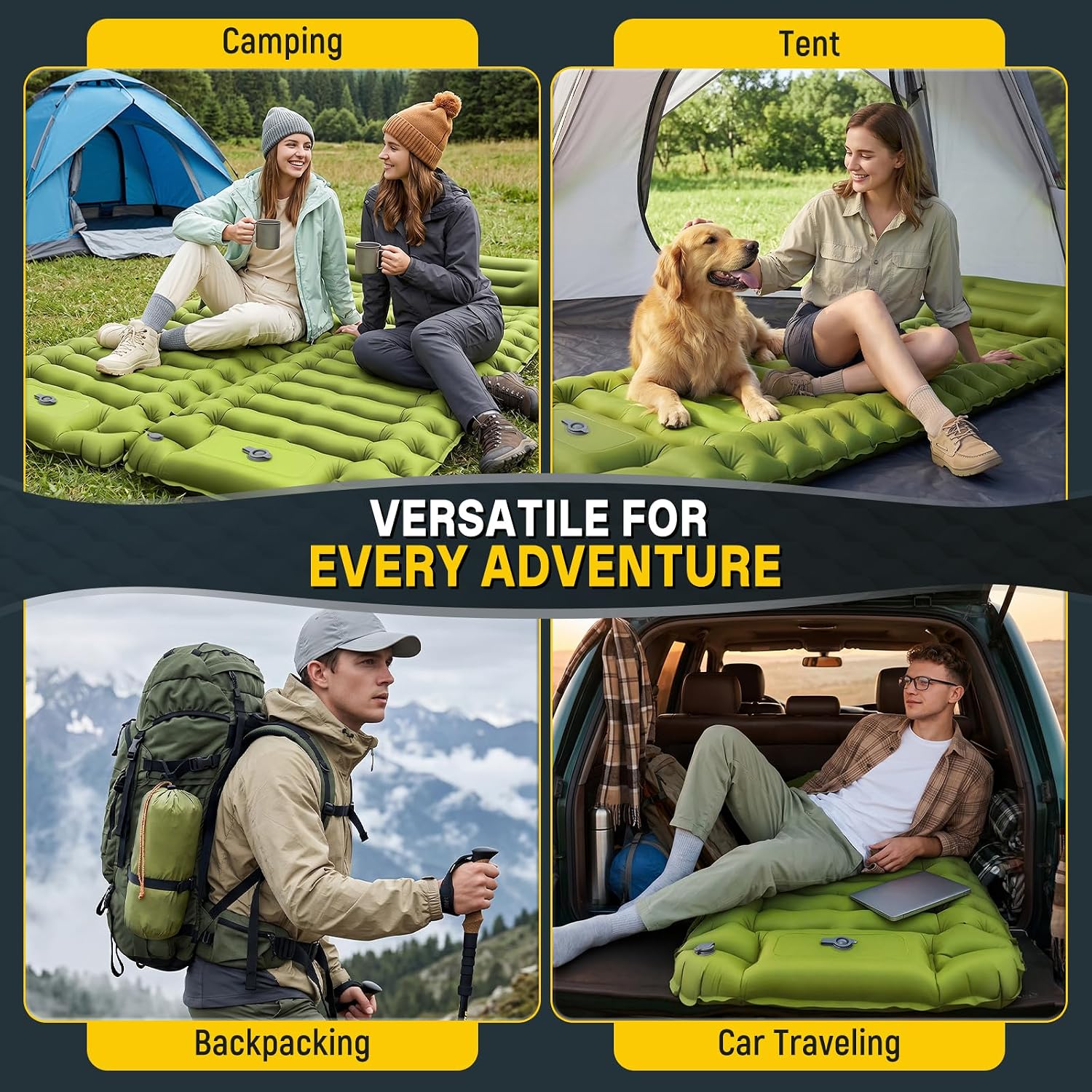 Sleeping Pad for Camping, Built-in Pump with Pillow | Waterproof, Air Mattress for Backpacking, Hiking, Tent