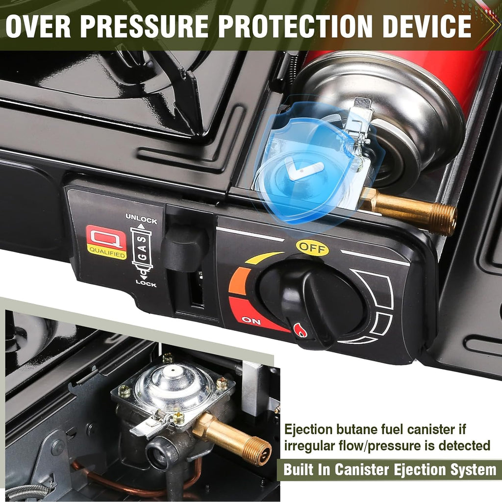 Portable Dual Fuel Camping Stove - 10,000 BTU Butane and Propane Stove with Adapter & Case - Single Burner Gas Stove