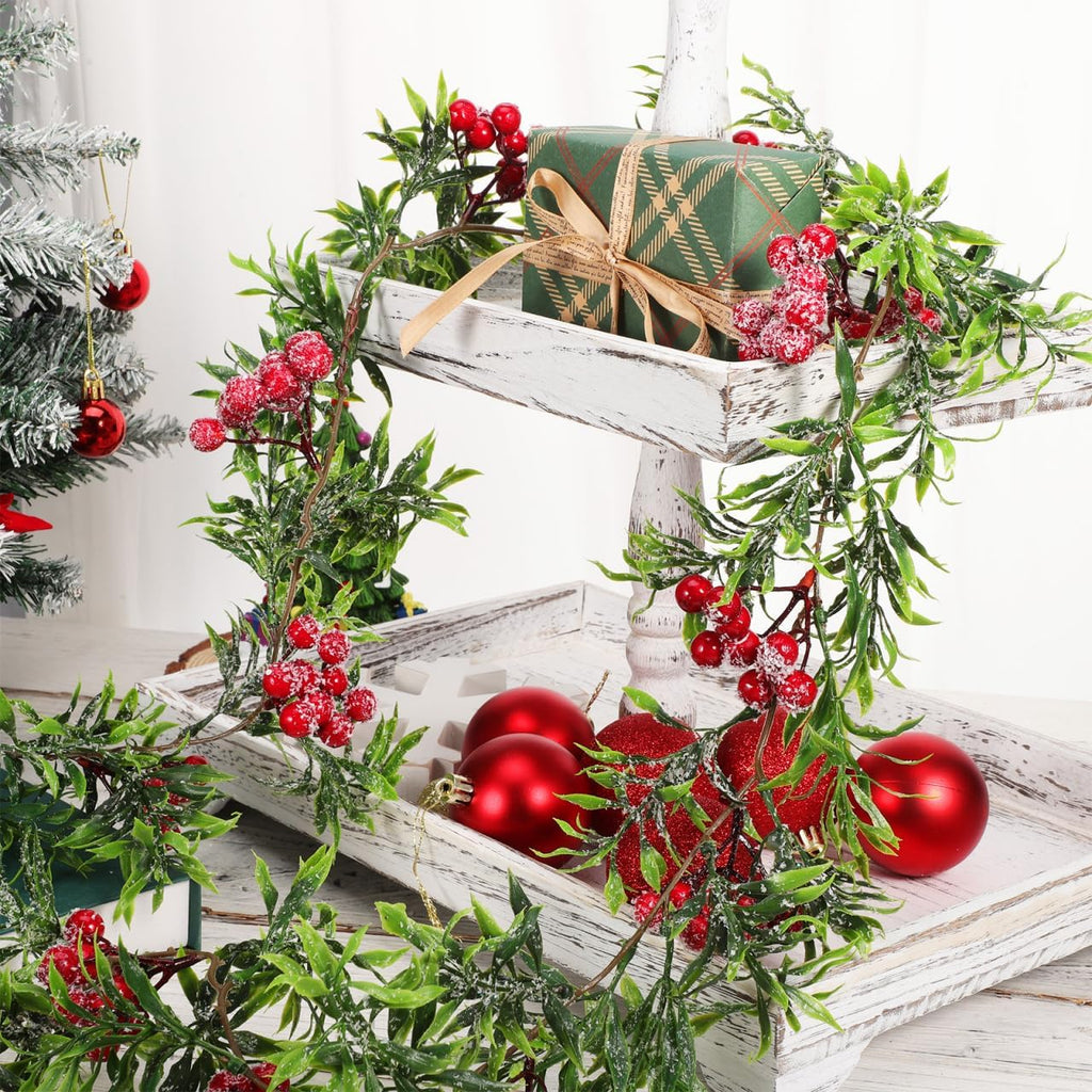 Christmas Garland for Table Decorations, 5.2Ft Holiday Garland with Frosted Snowy Bristle Pine for Mantle Stairs