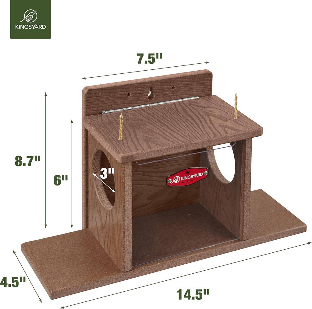 Squirrel Feeder Box for Outside, Recycled Plastic Squirrel Feeder Box with Corn Cob Holders, Easy to Refill & Clean