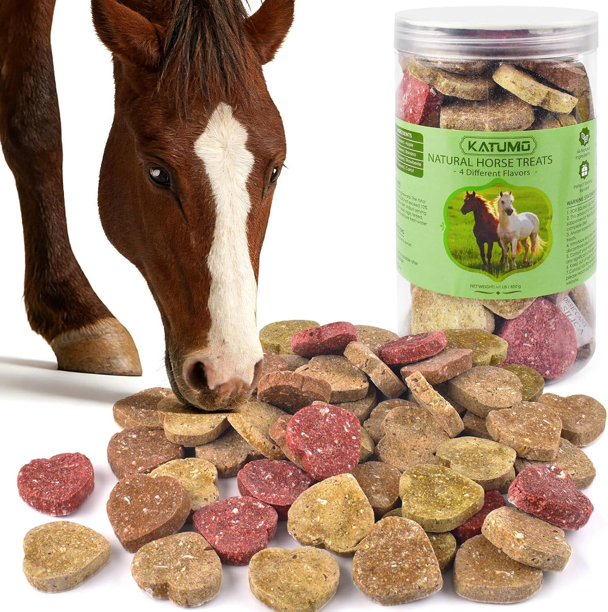 Horse Treats, Made with Apple Banana Strawberry and Carrot, Natural Healthy Snacks for Horse Training Rewards and