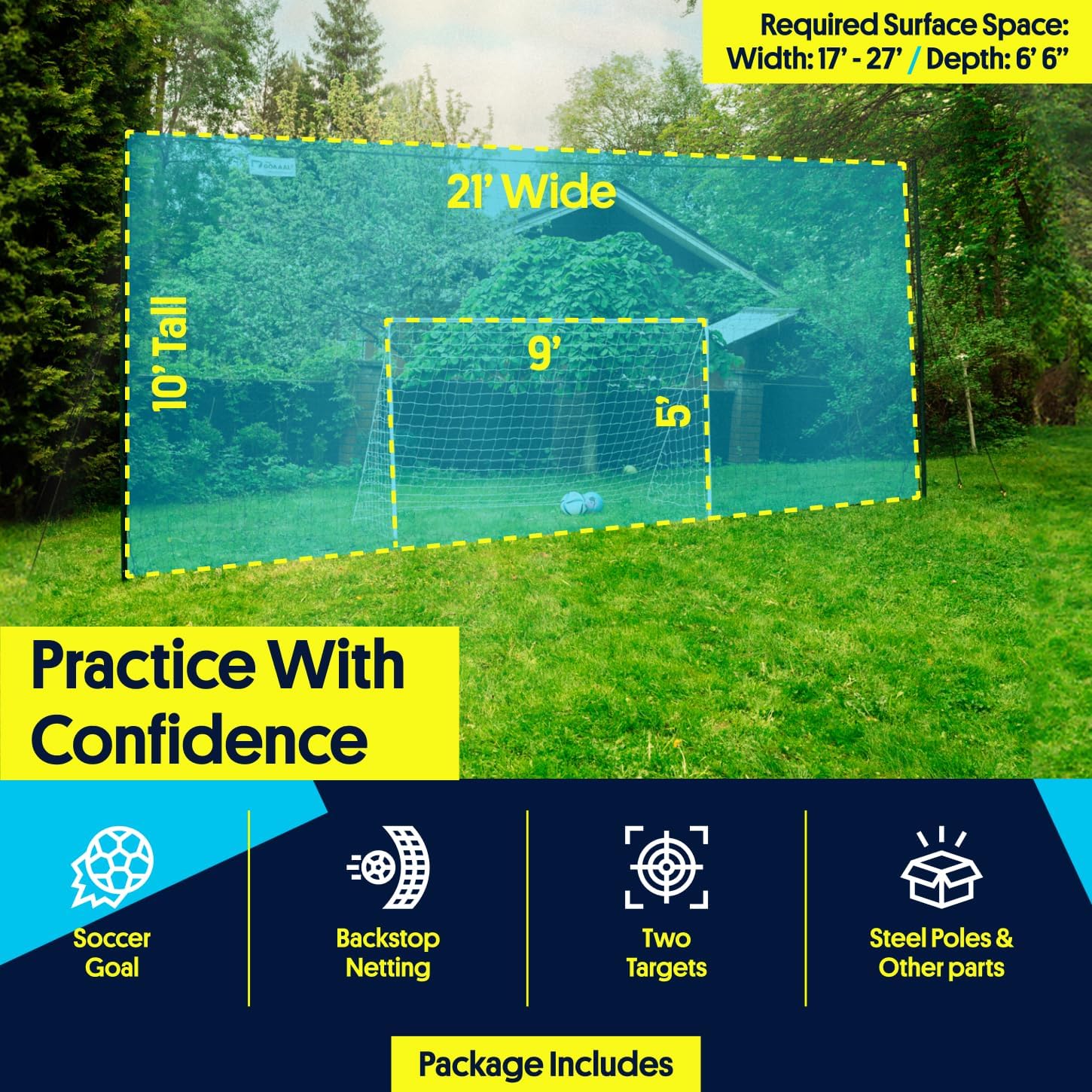 Soccer Goal, Rebounder and Backstop Net | All-in-one backyard system; continuous shooting practice and missed-shot