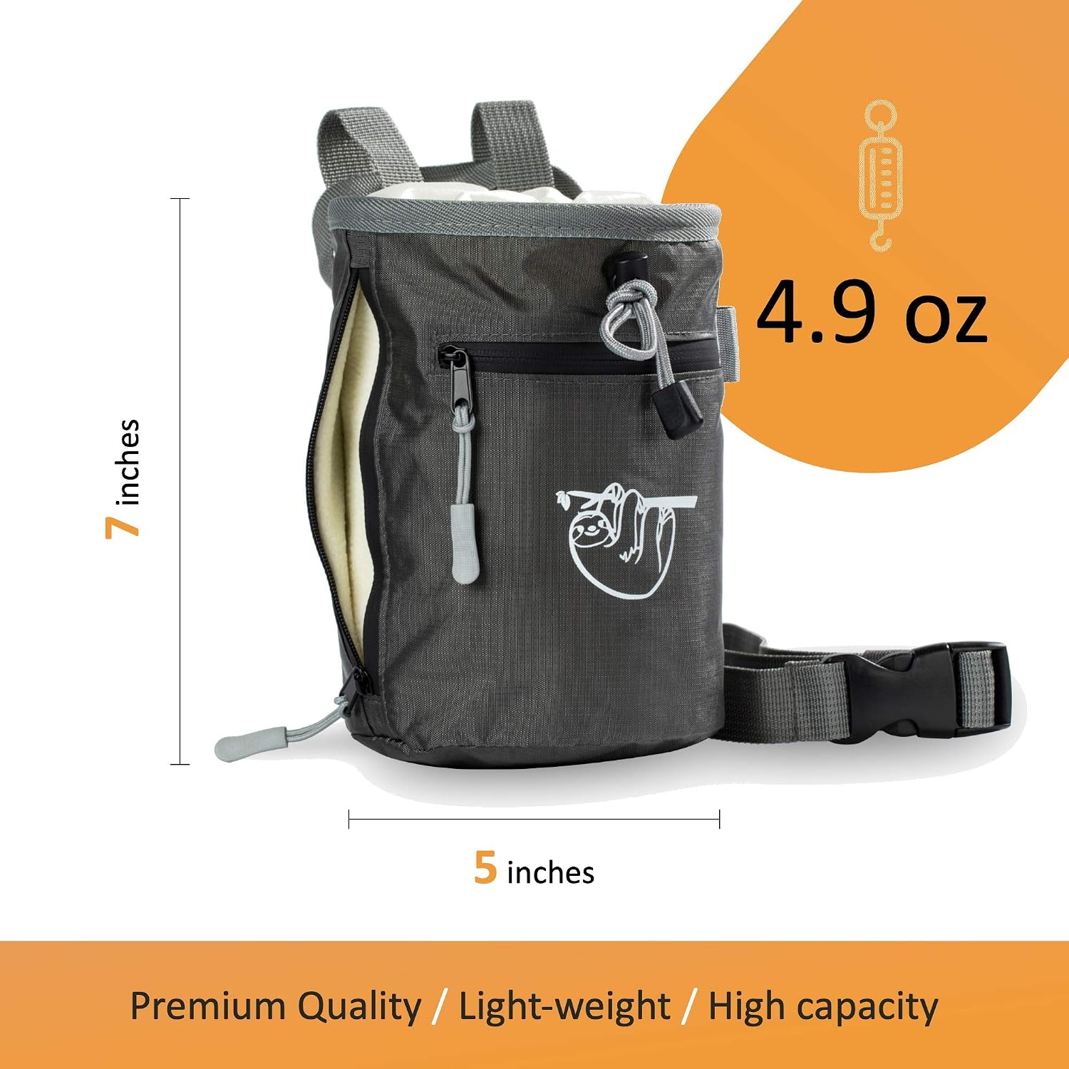 Chalk Bag for Rock Climbing, Climbing Chalk Bag for Bouldering with 2 Large Zipper Storage Pockets, Premium Gym Chalk