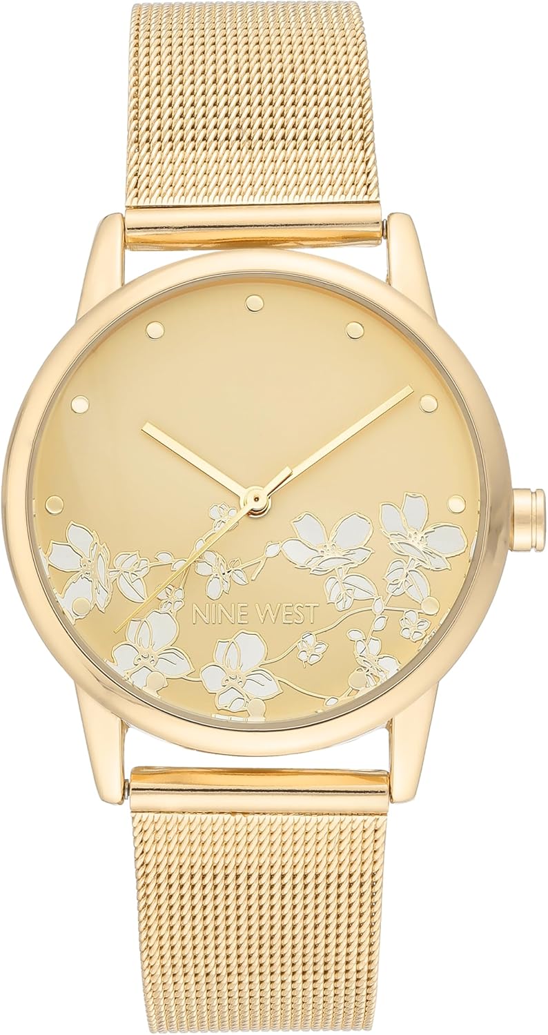 Nine West Women's Floral Dial Mesh Bracelet Watch
