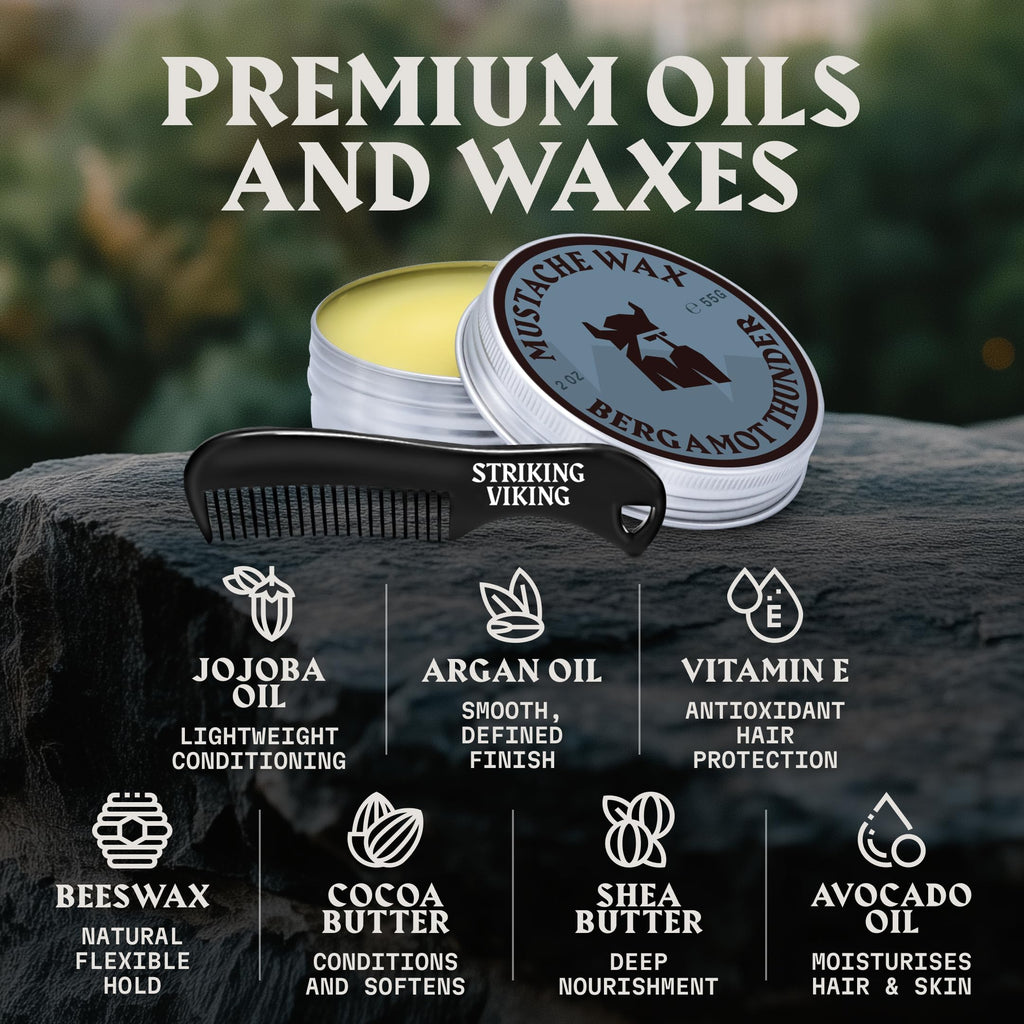 Mustache Wax Kit with Comb - 2 Oz, Bergamot Thunder