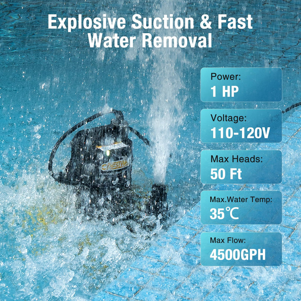 CrestWave 1HP Automatic Pool Cover Pump & Submerible Sump Pump