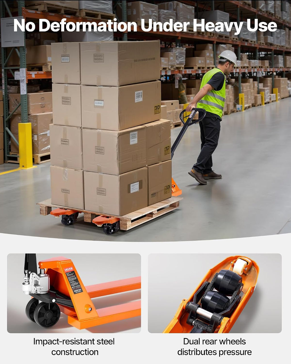 Pallet Jack, 6600 lbs Load Capacity, Manual Pallet Truck with 48L x 27W Inch Forks for Material Handling, 3.35-7.1