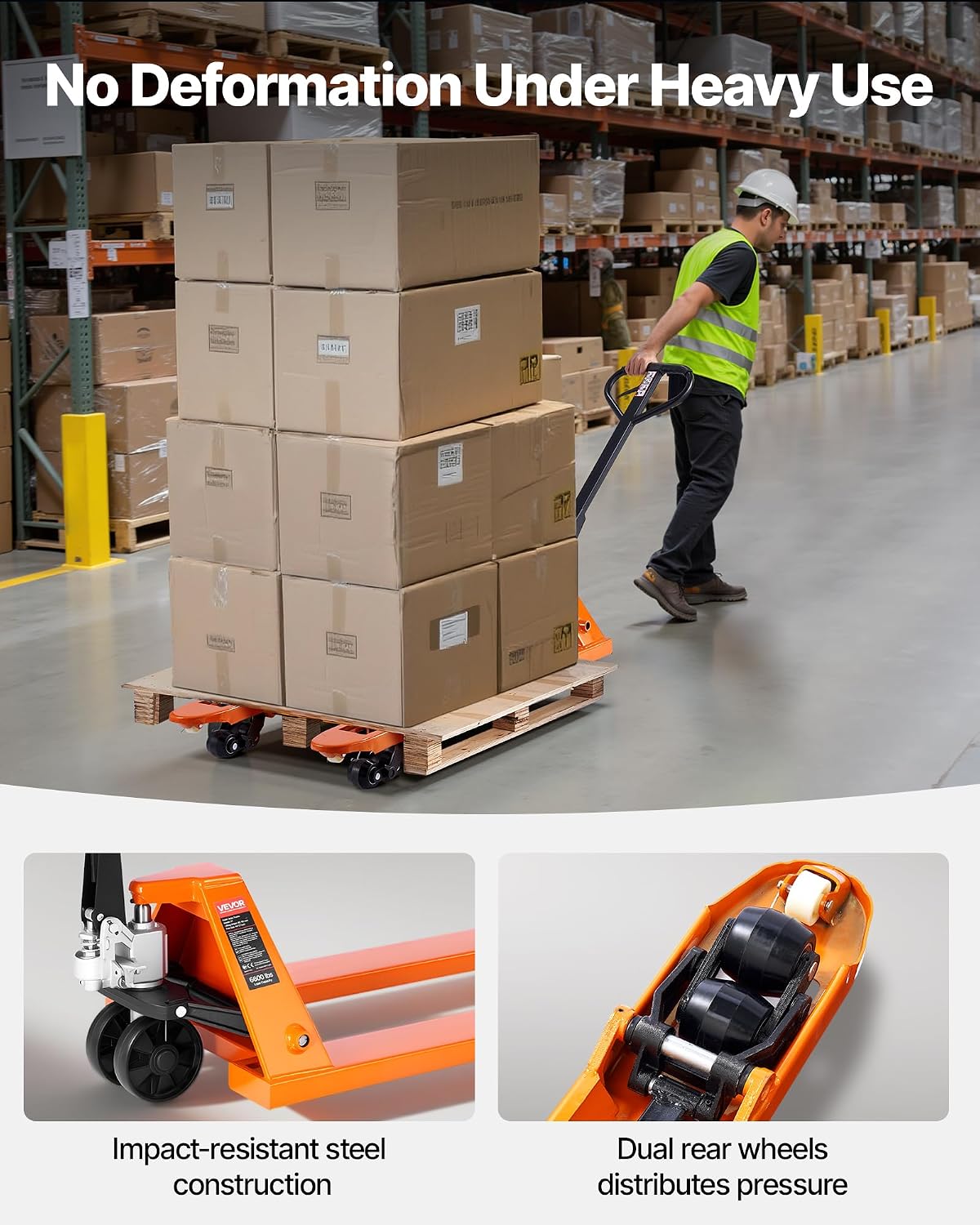 Pallet Jack, 6600 lbs Load Capacity, Manual Pallet Truck with 48L x 27W Inch Forks for Material Handling, 3.35-7.1