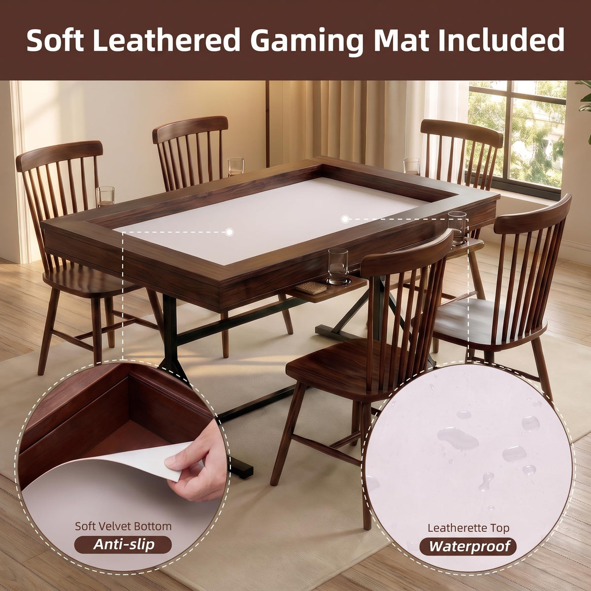 Board Game Table with Mat & Removable Top Panels for 4-6 Players